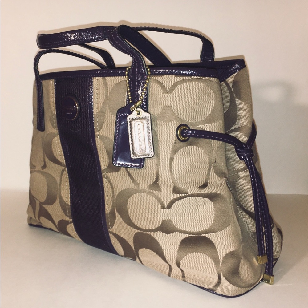 Coach signature logo khaki brown aubergine carryall H1353-F21949, MSRP $328